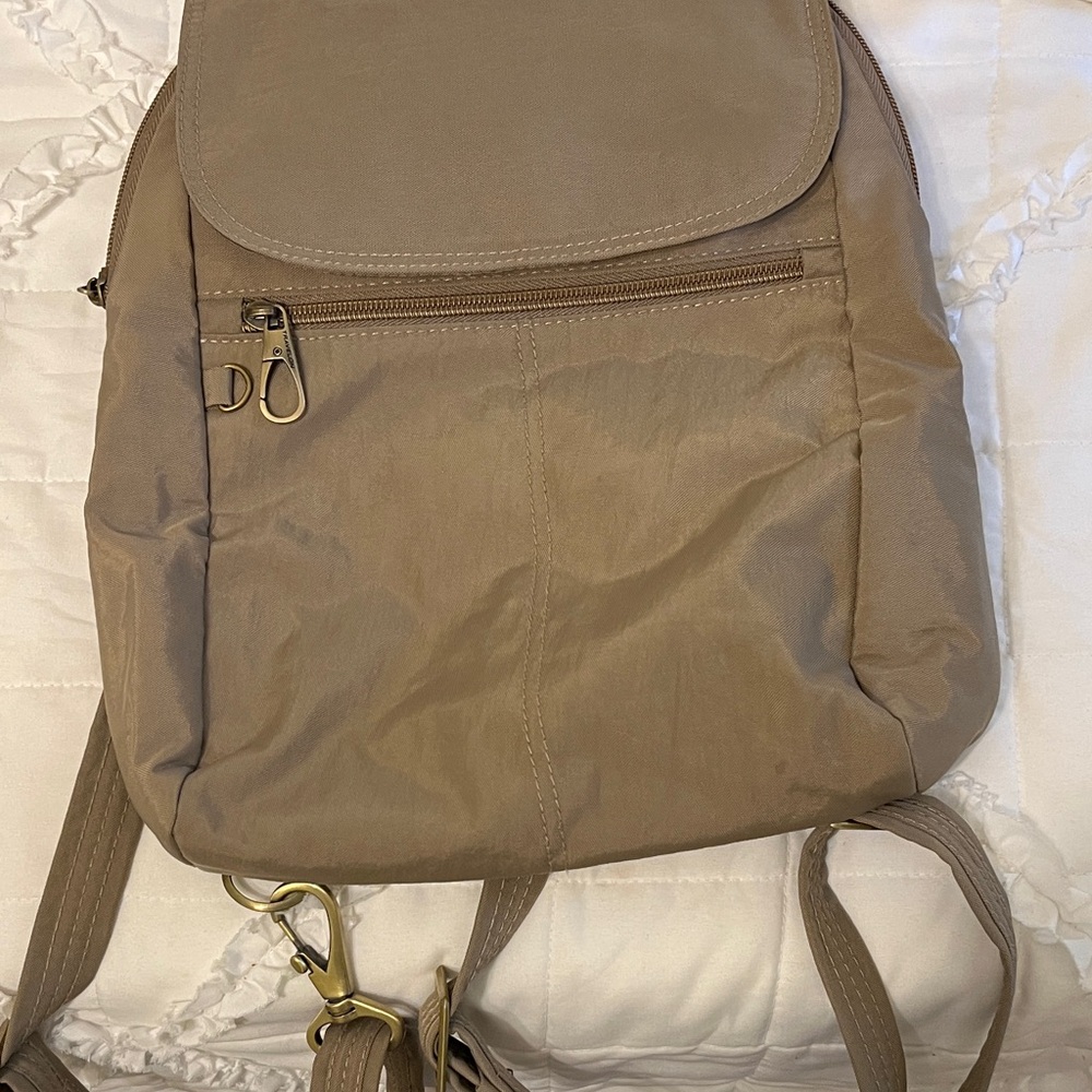 Travelon Taupe Lightweight Everyday Backpack with Gold Hardware